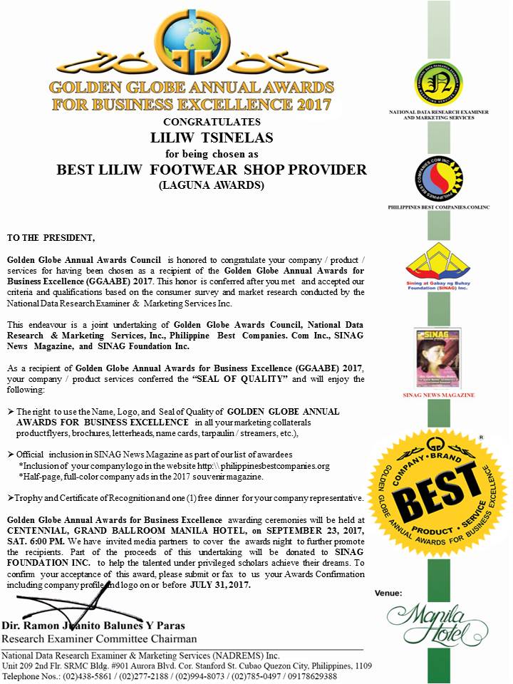 GOLDEN GLOBE ANNUAL AWARDS FOR BUSINESS EXCELLENCE Email